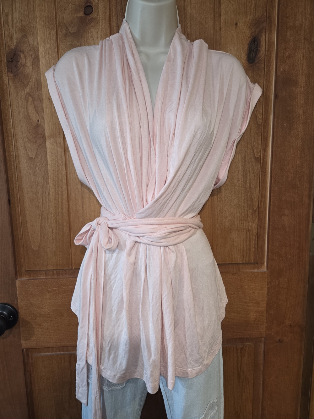 VENUS‎ Pale Pink Draped Faux Wrap Top with Tie Waist